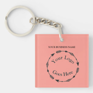 Peach Pastel Coloured Logo and QR code Acrylic Keychain