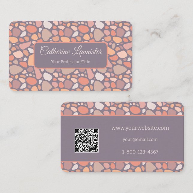 Peach Pastel Conglomerate Stone QR Code Business Card (Front/Back)