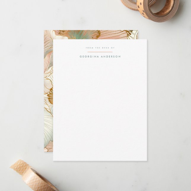 Peach Pastel Floral Personal Stationery Card (Front/Back In Situ)