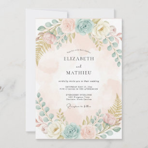 Peach Pastel Floral Wedding Invitation