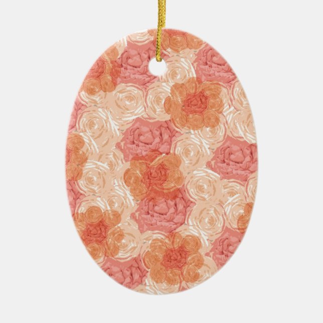 Peach pastel vintage rose pattern ceramic ornament (Front)