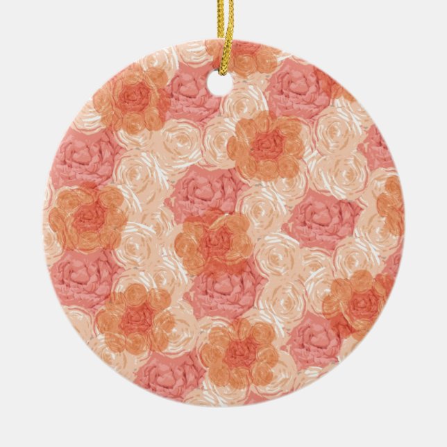 Peach pastel vintage rose pattern ceramic ornament (Front)