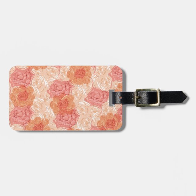 Peach pastel vintage rose pattern luggage tag (Front Horizontal)