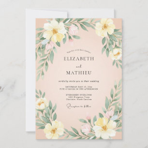 Peach Pastel Watercolor Floral Wedding Invitation