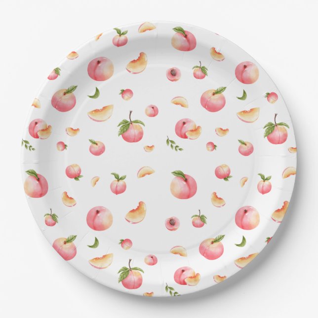 Peach Pattern Birthday Paper Plate (Front)