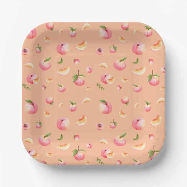 Peach Pattern Birthday Paper Plate (Front)
