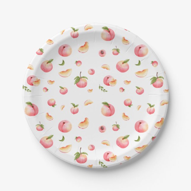 Peach Pattern Birthday Paper Plate (Front)