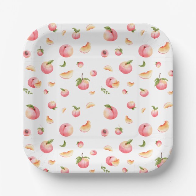 Peach Pattern Birthday Paper Plate (Front)