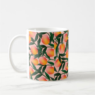 Peach pattern on pink background. Hand drawn fruit Coffee Mug