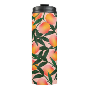 Peach pattern on pink background. Hand drawn fruit Thermal Tumbler
