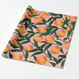 Peach pattern on pink background. Hand drawn fruit Wrapping Paper