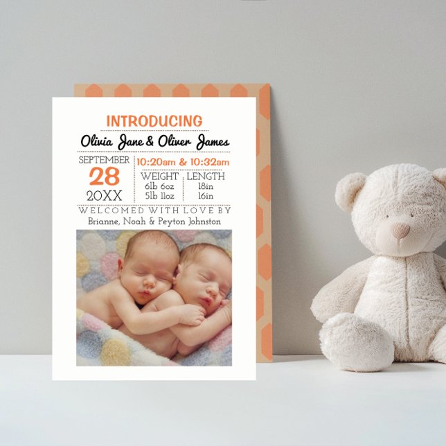 Peach Pattern Photo Baby Announcement (Creator Uploaded)