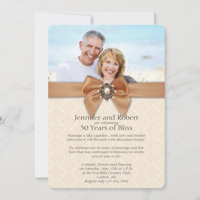 Peach Pearl 30th Wedding Anniversary Invitation (Front)