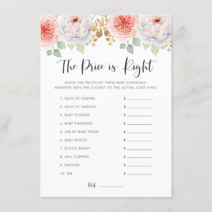 Peach Peonies and Gold Leaves Guess The Price Game Enclosure Card