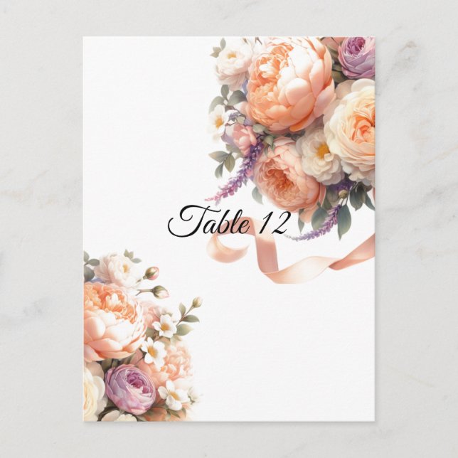 Peach Peonies and Roses Table Seating Card (Front)