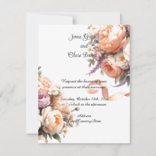 Peach Peonies and Roses Wedding Invitation