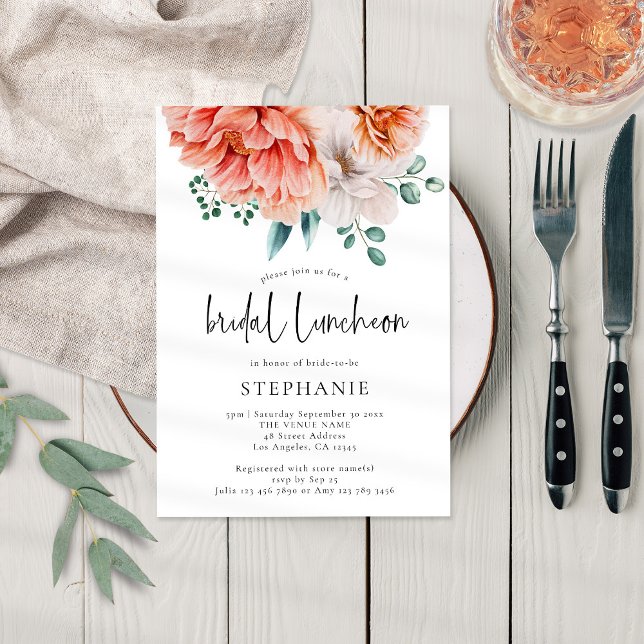 Peach Peonies Florals Bridal Luncheon Shower Invitation (Creator Uploaded)