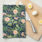 Peach Peonies on Dark Blue Kitchen Towel