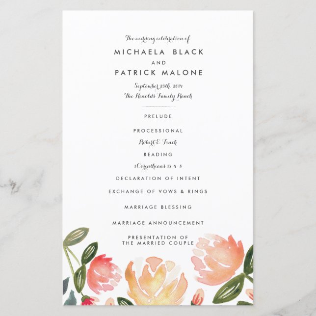Peach Peonies Programmes de mariage (Devant)