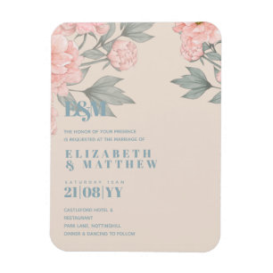 Peach Peonies Sage Floral Budget Wedding Magnet