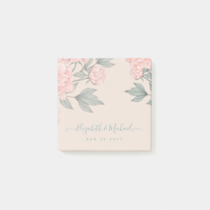 Peach Peonies Sage Floral Budget Wedding Post-it Notes