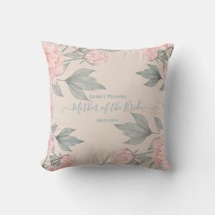 Peach Peonies Sage Floral Budget Wedding Throw Pillow