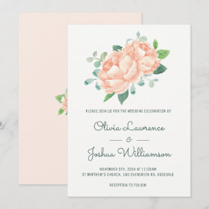 Peach Peony Aquarelle Mariage Invitations