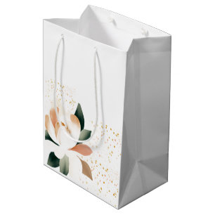 Peach Peony Flowers and Speckled Dots Medium Gift Bag