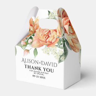 Peach peony flowers and typography wedding favor box