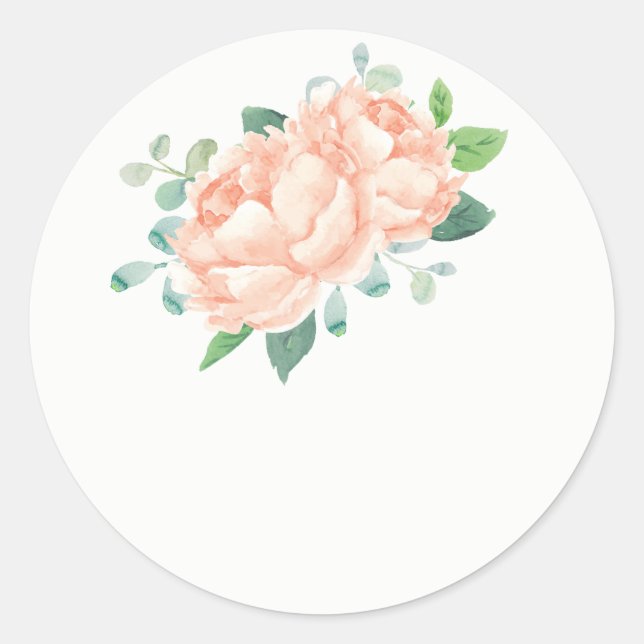 Peach Peony Mariage Favoriser Stickers (Devant)