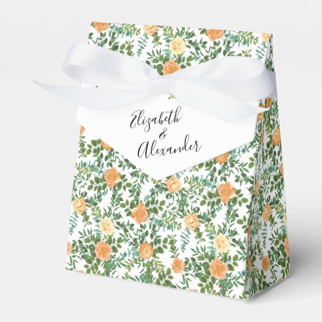Peach Peony & Rose Floral Wedding Favor Box (Front Side)