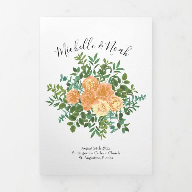 Peach Peony & Rose Floral Wedding Programmes (Page de couverture)