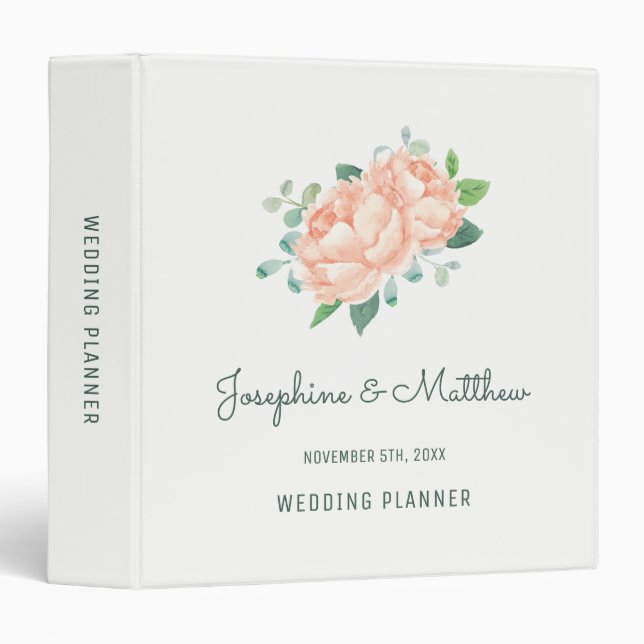 Peach Peony Wedding Planner Binder (Front/Spine)