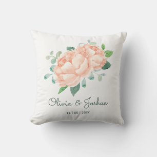 Peach Peony Wedding Throw Pillow