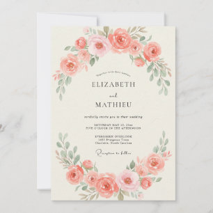Peach Peony Wreath Wedding Invitation