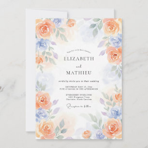 Peach Periwinkle Poetic Springtime Wedding Invitation