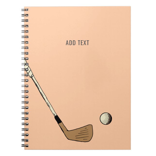 Peach Personalized Modern Vintage Golf  Notebook (Front)