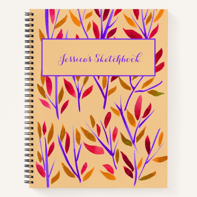 Peach Personalized Sketchbook Watercolor  Notebook (Front)