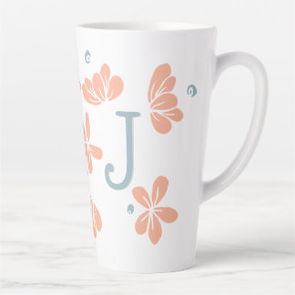 Peach Petal Floral Initial Mug
