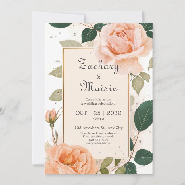 Peach Petal Garden Wedding Invitation (Front)