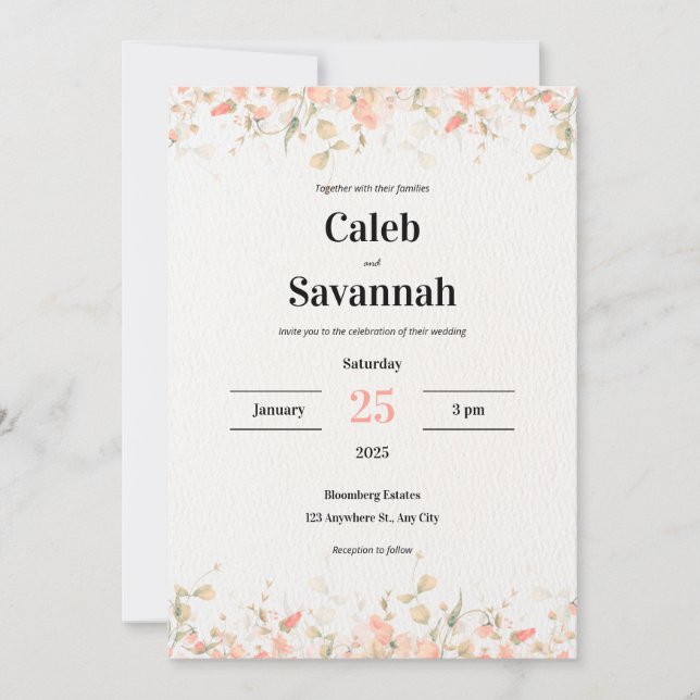Peach Petal Wedding Invitation (Front)