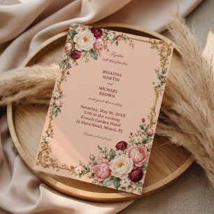 Peach Petals And Baroque Gold Invitation