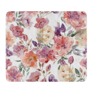 Peach Petals Watercolor Flowers Botanical Blooms Cutting Board