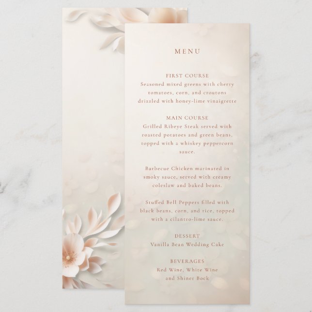 Peach petals wedding menu (Front/Back)