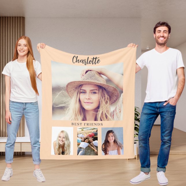 Peach photo collage girl friends fleece blanket (Creator Uploaded)
