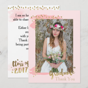 Peach Photo Graduation Thank You Card