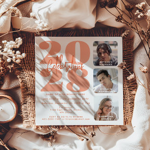 Peach Photo Triple Graduation Invitation