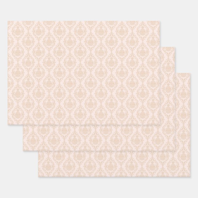 Peach Pineapple Damask Wrapping Paper Sheet (Set)
