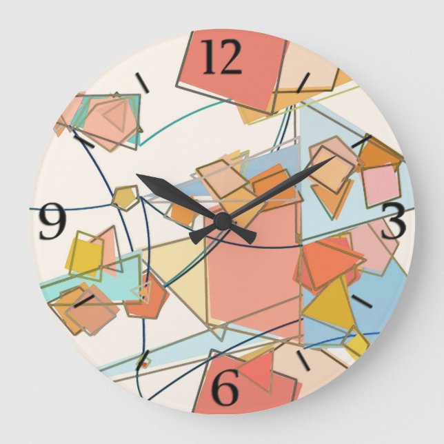 Peach Pink and Aqua Mid-Century Modern Abstract  Large Clock (Front)