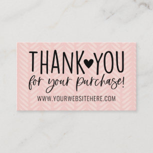 Peach Pink and Black Thank You Business Card